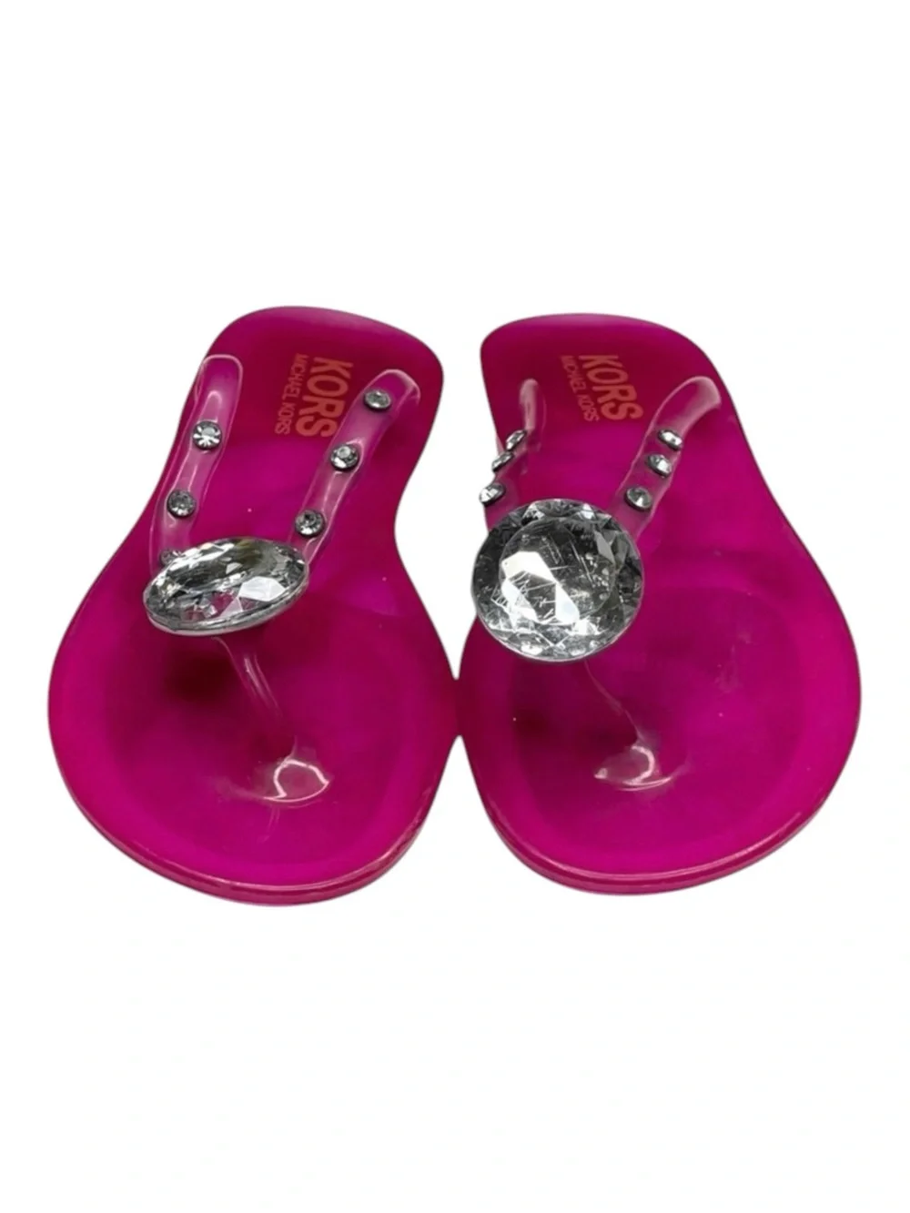 Michael Kors 𖦹 Crystal Jelly Thong Flat Sandal 𖦹 Clear Hot Pink 𖦹 2M Big Girl